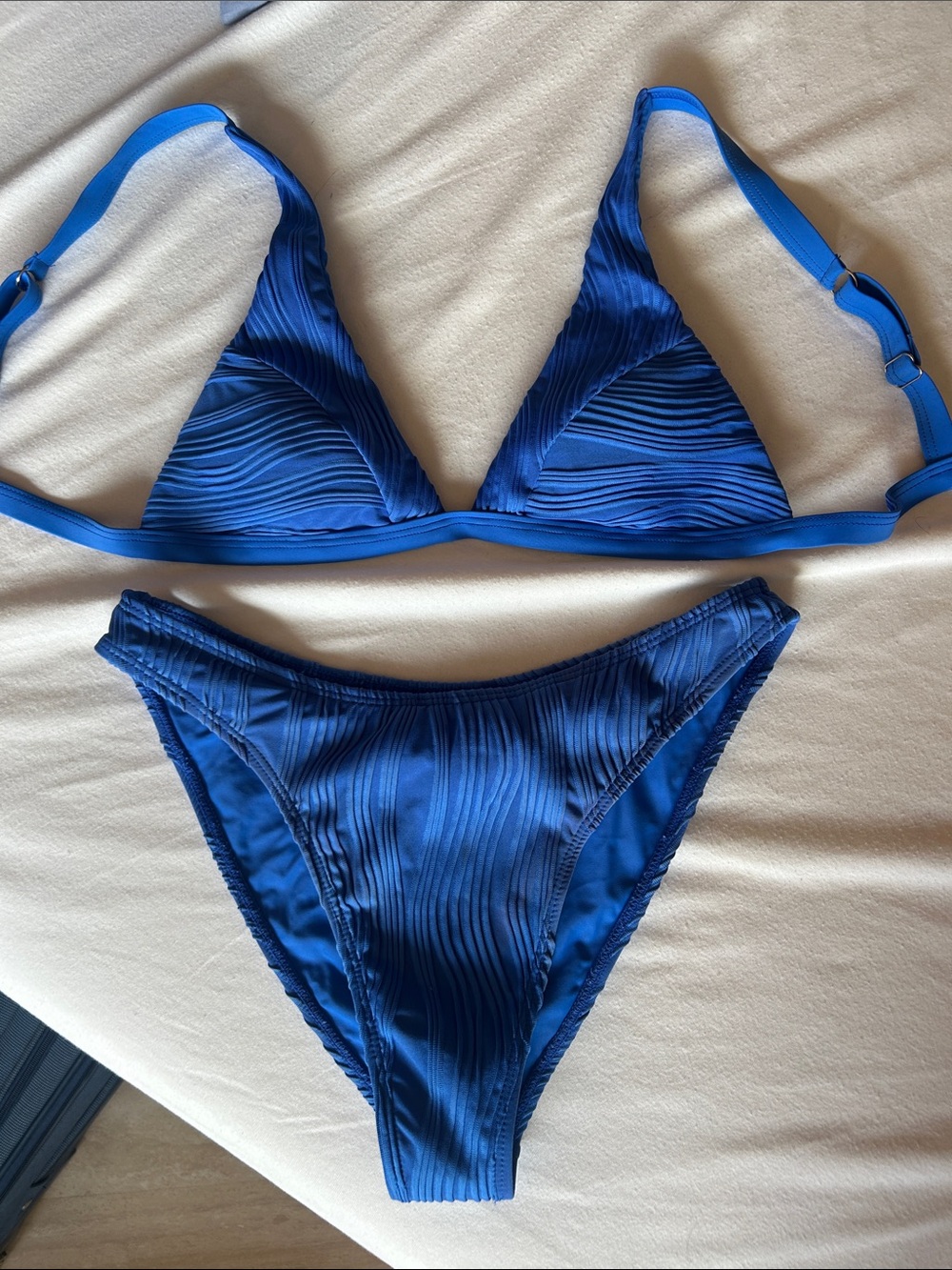 Zaful Women's Blue Ribbed Triangle Bikini Set
